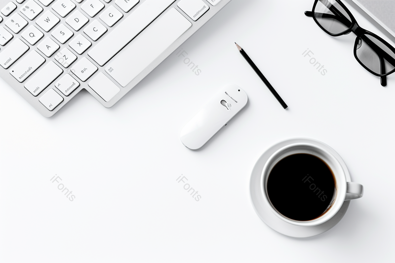 白色键盘咖啡铅笔俯视视角创意学习桌面办公环境摆拍摄影背景,高清,摄影图,摄影图片,图片大全,摄影图免费下载